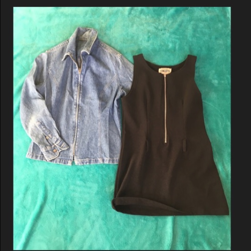 Vintage zip-up minidress & jean jacket
